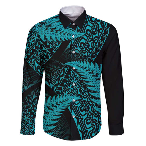 New Zealand Rugby Pacific Personalised Family Matching Off Shoulder Short Dress and Hawaiian Shirt All Turquoise Maori Pasifika Fern Pattern