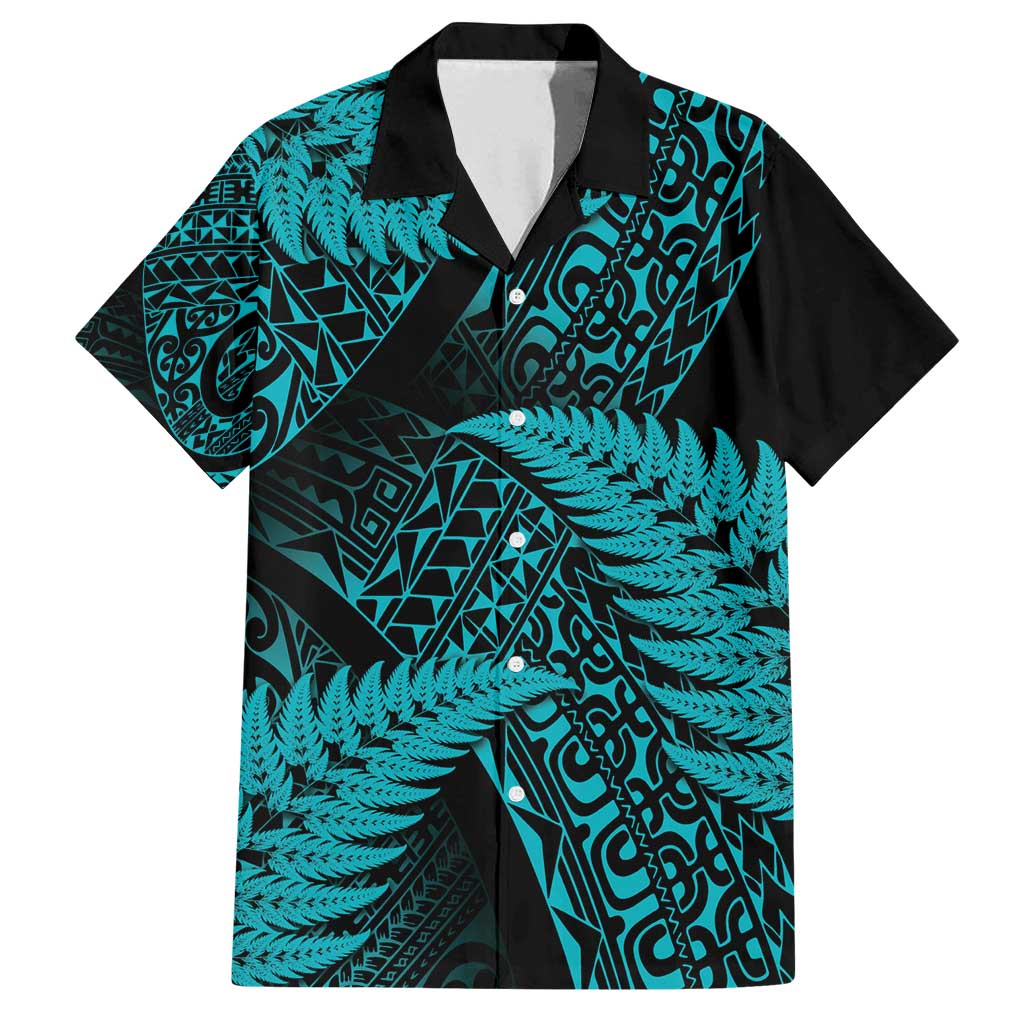 New Zealand Rugby Pacific Personalised Family Matching Puletasi and Hawaiian Shirt All Turquoise Maori Pasifika Fern Pattern