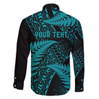 New Zealand Rugby Pacific Personalised Family Matching Short Sleeve Bodycon Dress and Hawaiian Shirt All Turquoise Maori Pasifika Fern Pattern