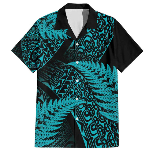 New Zealand Rugby Pacific Personalised Family Matching Summer Maxi Dress and Hawaiian Shirt All Turquoise Maori Pasifika Fern Pattern