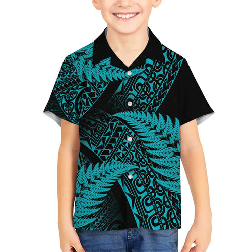 New Zealand Rugby Pacific Personalised Family Matching Summer Maxi Dress and Hawaiian Shirt All Turquoise Maori Pasifika Fern Pattern