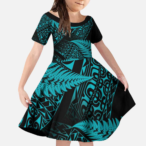 New Zealand Rugby Pacific Personalised Family Matching Tank Maxi Dress and Hawaiian Shirt All Turquoise Maori Pasifika Fern Pattern
