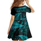 New Zealand Rugby Pacific Personalised Family Matching Tank Maxi Dress and Hawaiian Shirt All Turquoise Maori Pasifika Fern Pattern