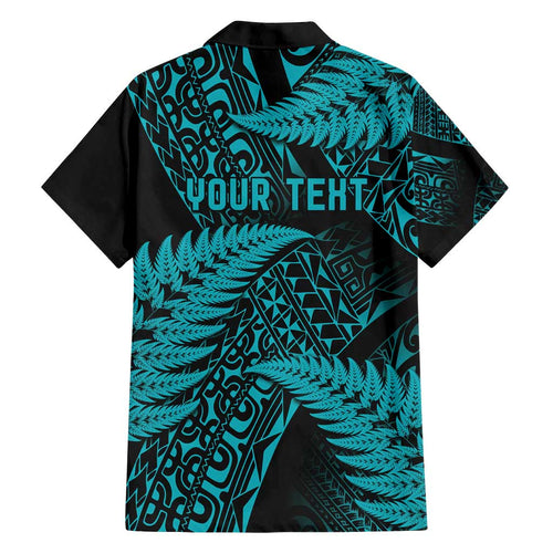 New Zealand Rugby Pacific Personalised Family Matching Tank Maxi Dress and Hawaiian Shirt All Turquoise Maori Pasifika Fern Pattern