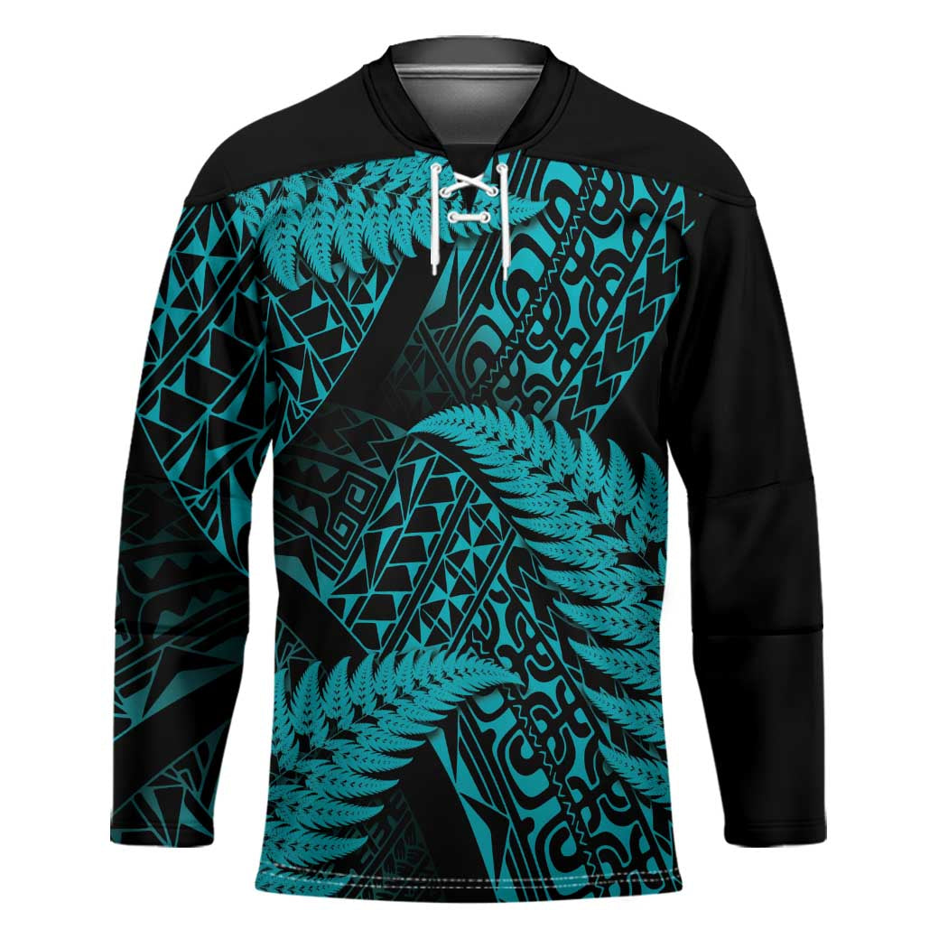 New Zealand Rugby Pacific Personalised Hockey Jersey All Turquoise Maori Pasifika Fern Pattern - Aussie Hoodie