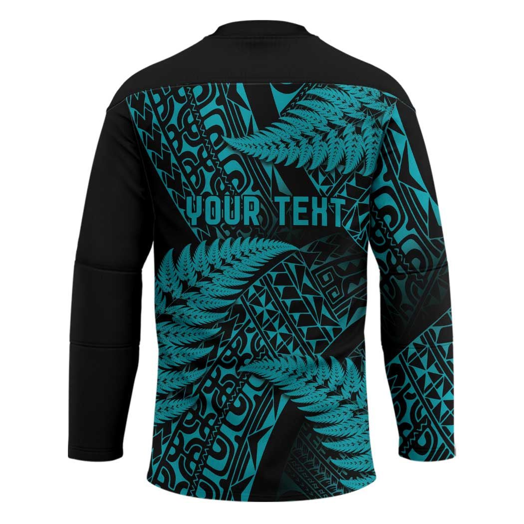 New Zealand Rugby Pacific Personalised Hockey Jersey All Turquoise Maori Pasifika Fern Pattern - Aussie Hoodie