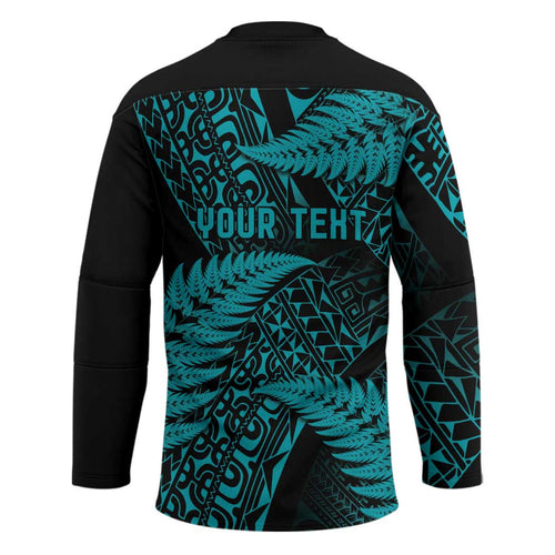 New Zealand Rugby Pacific Personalised Hockey Jersey All Turquoise Maori Pasifika Fern Pattern - Aussie Hoodie