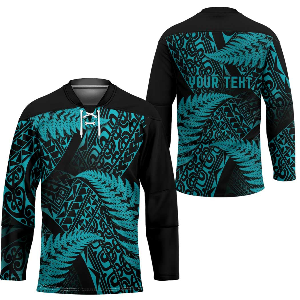 New Zealand Rugby Pacific Personalised Hockey Jersey All Turquoise Maori Pasifika Fern Pattern - Aussie Hoodie
