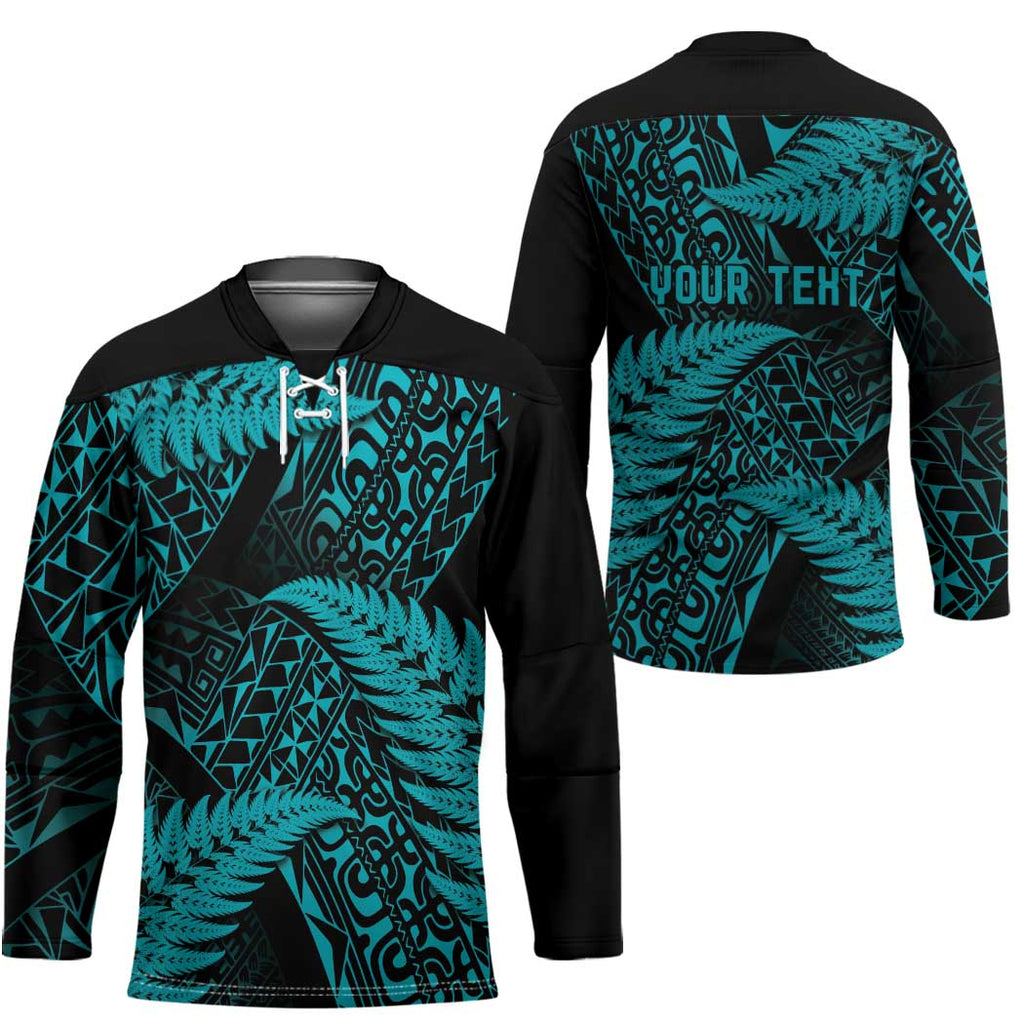 New Zealand Rugby Pacific Personalised Hockey Jersey All Turquoise Maori Pasifika Fern Pattern - Aussie Hoodie