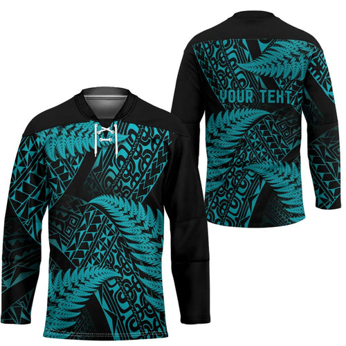 New Zealand Rugby Pacific Personalised Hockey Jersey All Turquoise Maori Pasifika Fern Pattern - Aussie Hoodie