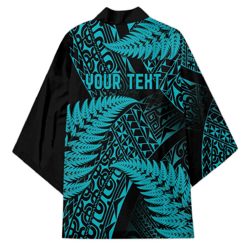 New Zealand Rugby Pacific Personalised Kimono All Turquoise Maori Pasifika Fern Pattern - Aussie Hoodie