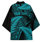 New Zealand Rugby Pacific Personalised Kimono All Turquoise Maori Pasifika Fern Pattern - Aussie Hoodie