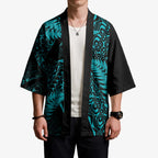 New Zealand Rugby Pacific Personalised Kimono All Turquoise Maori Pasifika Fern Pattern - Aussie Hoodie