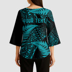 New Zealand Rugby Pacific Personalised Kimono Sleeve Blouse All Turquoise Maori Pasifika Fern Pattern - Aussie Hoodie