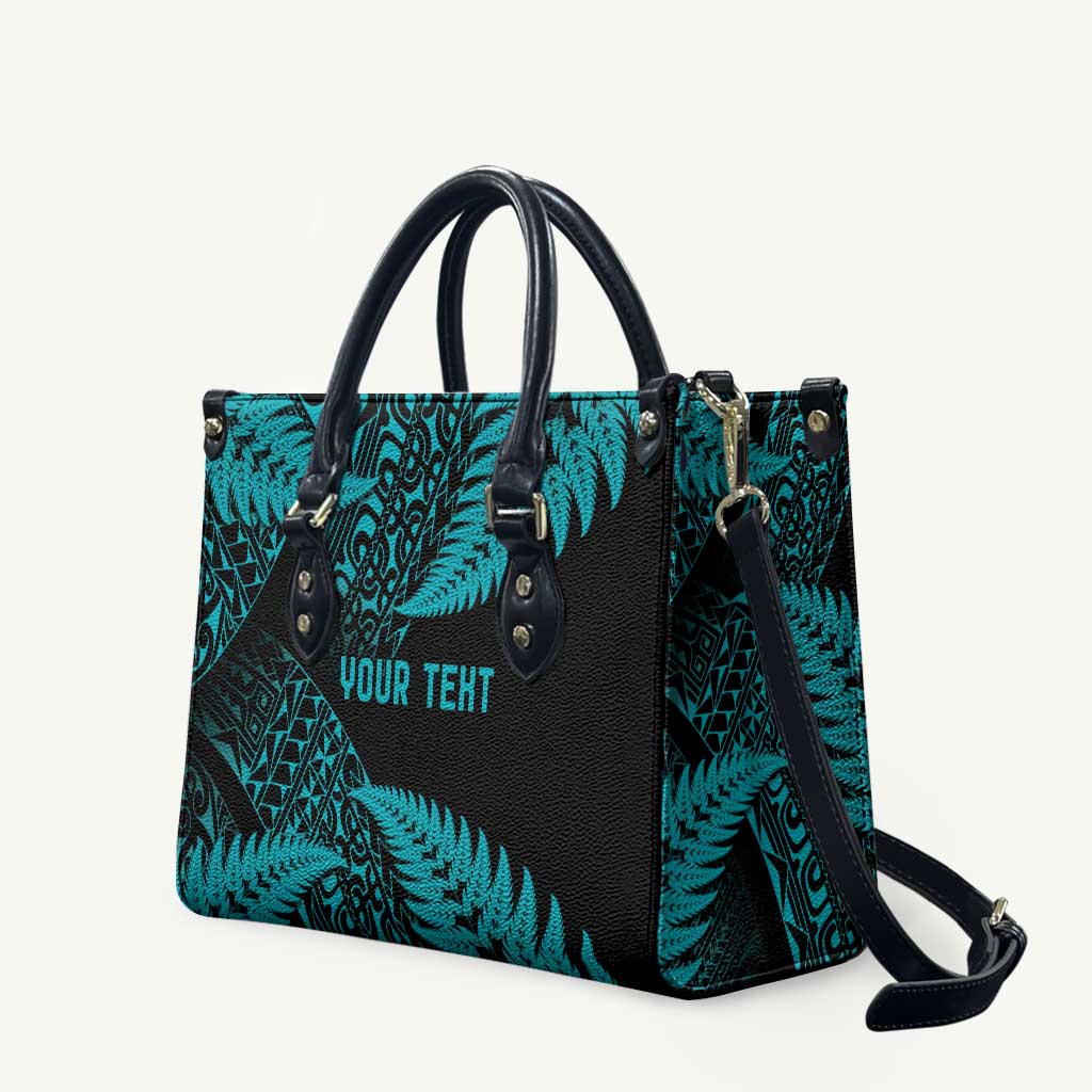 New Zealand Rugby Pacific Personalised Leather Bag All Turquoise Maori Pasifika Fern Pattern - Aussie Hoodie