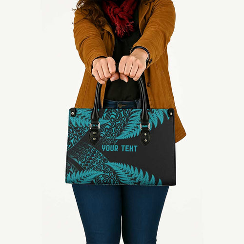 New Zealand Rugby Pacific Personalised Leather Bag All Turquoise Maori Pasifika Fern Pattern - Aussie Hoodie