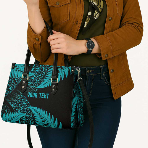 New Zealand Rugby Pacific Personalised Leather Bag All Turquoise Maori Pasifika Fern Pattern - Aussie Hoodie