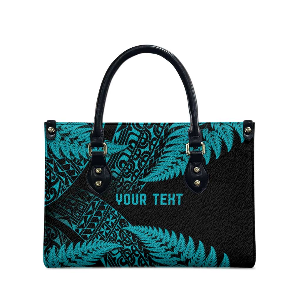 New Zealand Rugby Pacific Personalised Leather Bag All Turquoise Maori Pasifika Fern Pattern - Aussie Hoodie