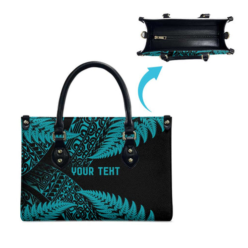 New Zealand Rugby Pacific Personalised Leather Bag All Turquoise Maori Pasifika Fern Pattern - Aussie Hoodie