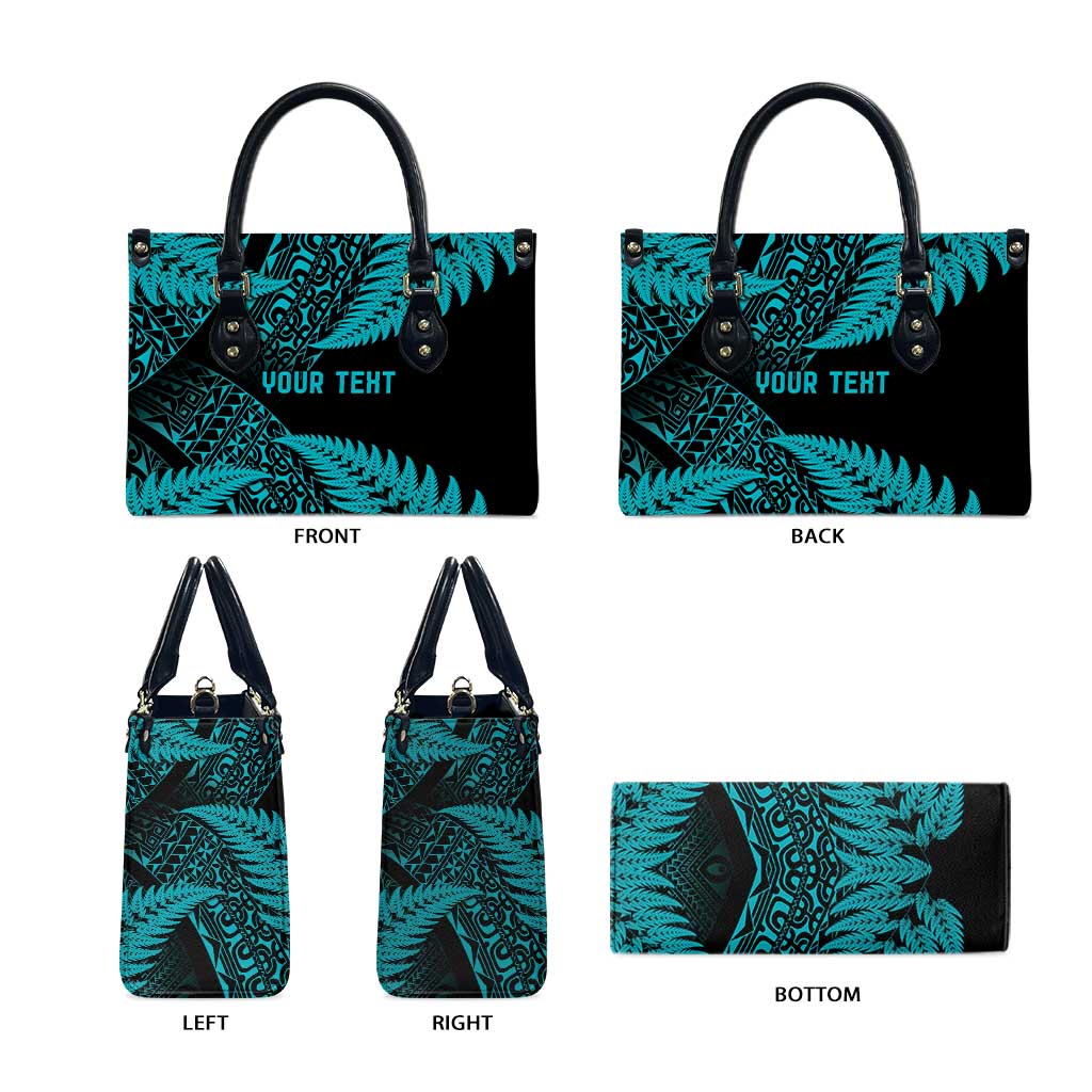 New Zealand Rugby Pacific Personalised Leather Bag All Turquoise Maori Pasifika Fern Pattern - Aussie Hoodie