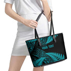 New Zealand Rugby Pacific Personalised Leather Tote Bag All Turquoise Maori Pasifika Fern Pattern