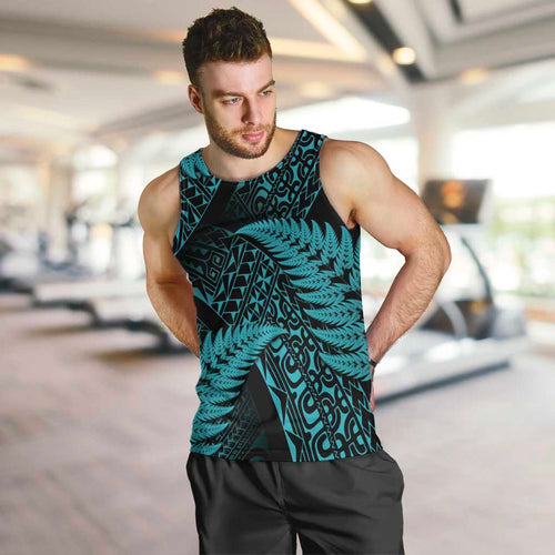 New Zealand Rugby Pacific Personalised Men Tank Top All Turquoise Maori Pasifika Fern Pattern