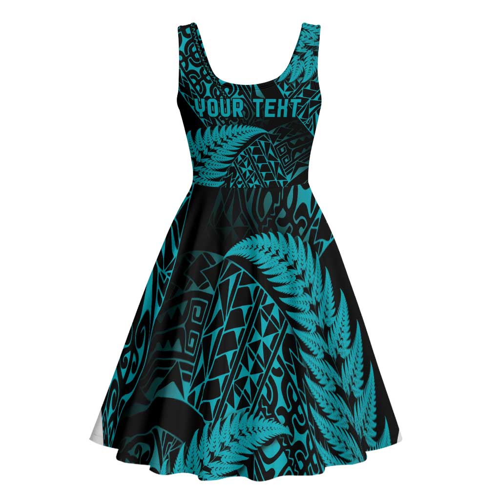 New Zealand Rugby Pacific Personalised Midi Dress All Turquoise Maori Pasifika Fern Pattern - Aussie Hoodie