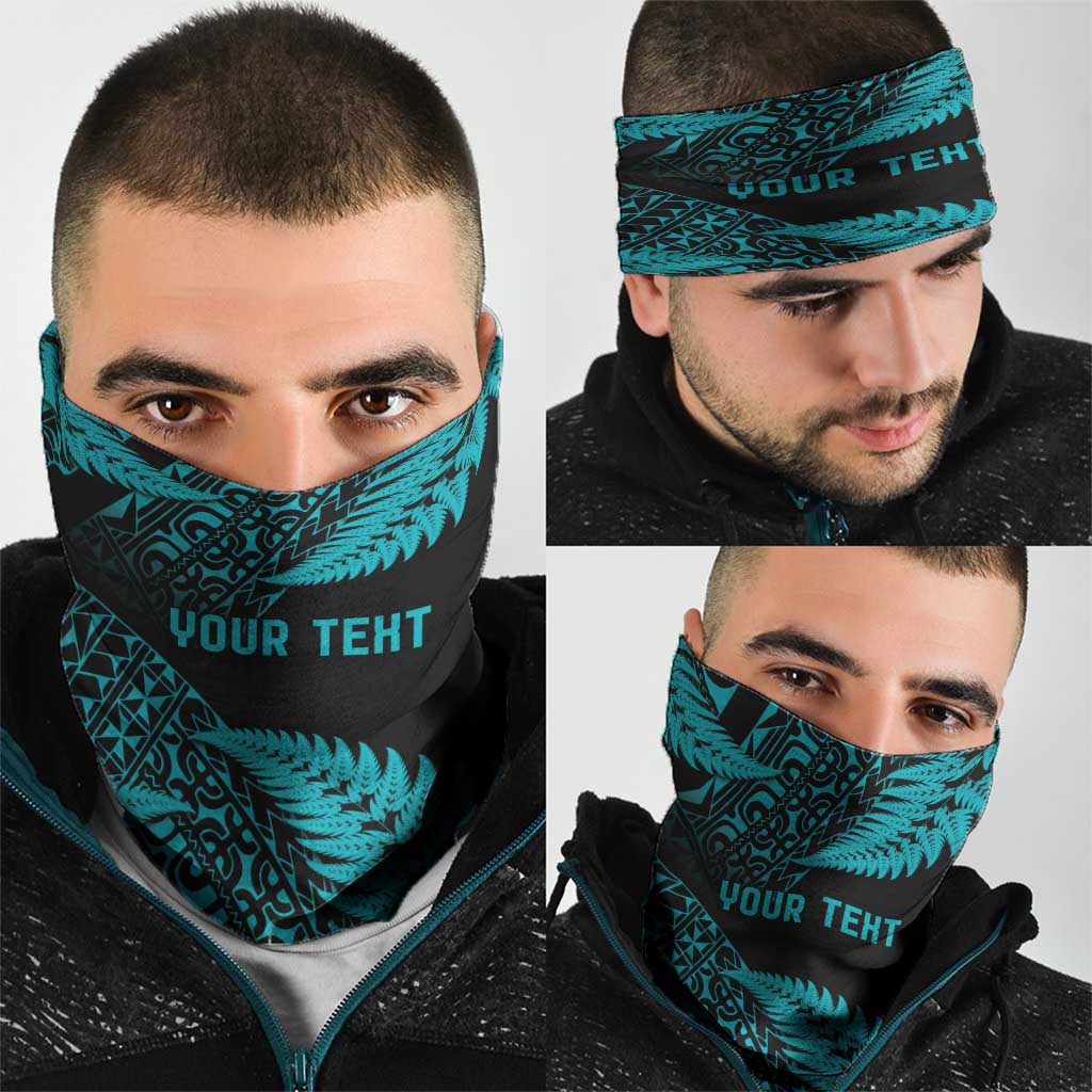 New Zealand Rugby Pacific Personalised Neck Gaiter All Turquoise Maori Pasifika Fern Pattern - Aussie Hoodie