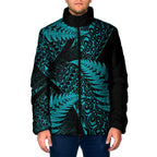 New Zealand Rugby Pacific Personalised Padded Jacket All Turquoise Maori Pasifika Fern Pattern - Aussie Hoodie