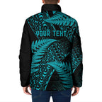 New Zealand Rugby Pacific Personalised Padded Jacket All Turquoise Maori Pasifika Fern Pattern - Aussie Hoodie