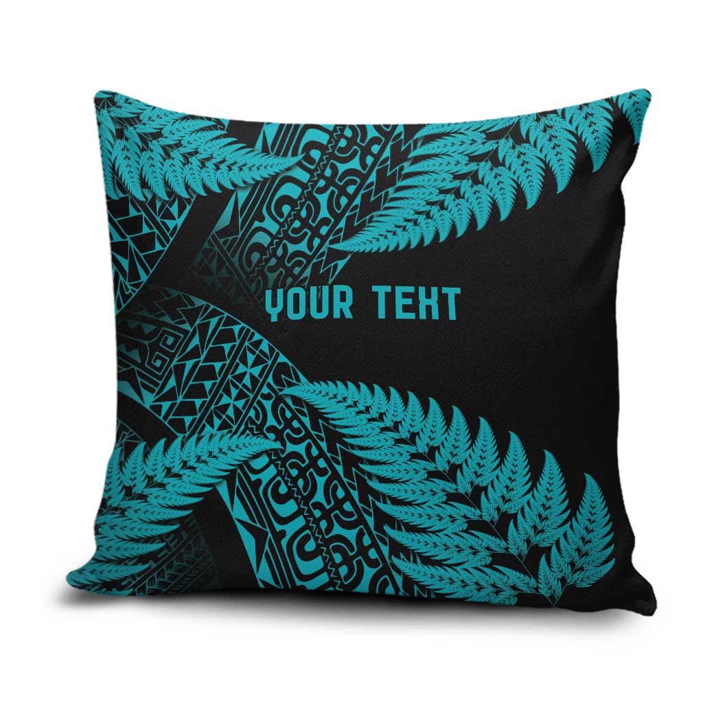 New Zealand Rugby Pacific Personalised Pillow Cover All Turquoise Maori Pasifika Fern Pattern - Aussie Hoodie