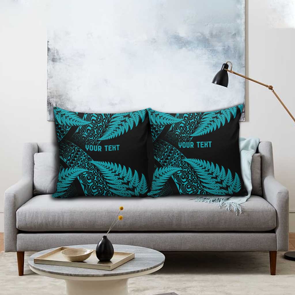 New Zealand Rugby Pacific Personalised Pillow Cover All Turquoise Maori Pasifika Fern Pattern - Aussie Hoodie