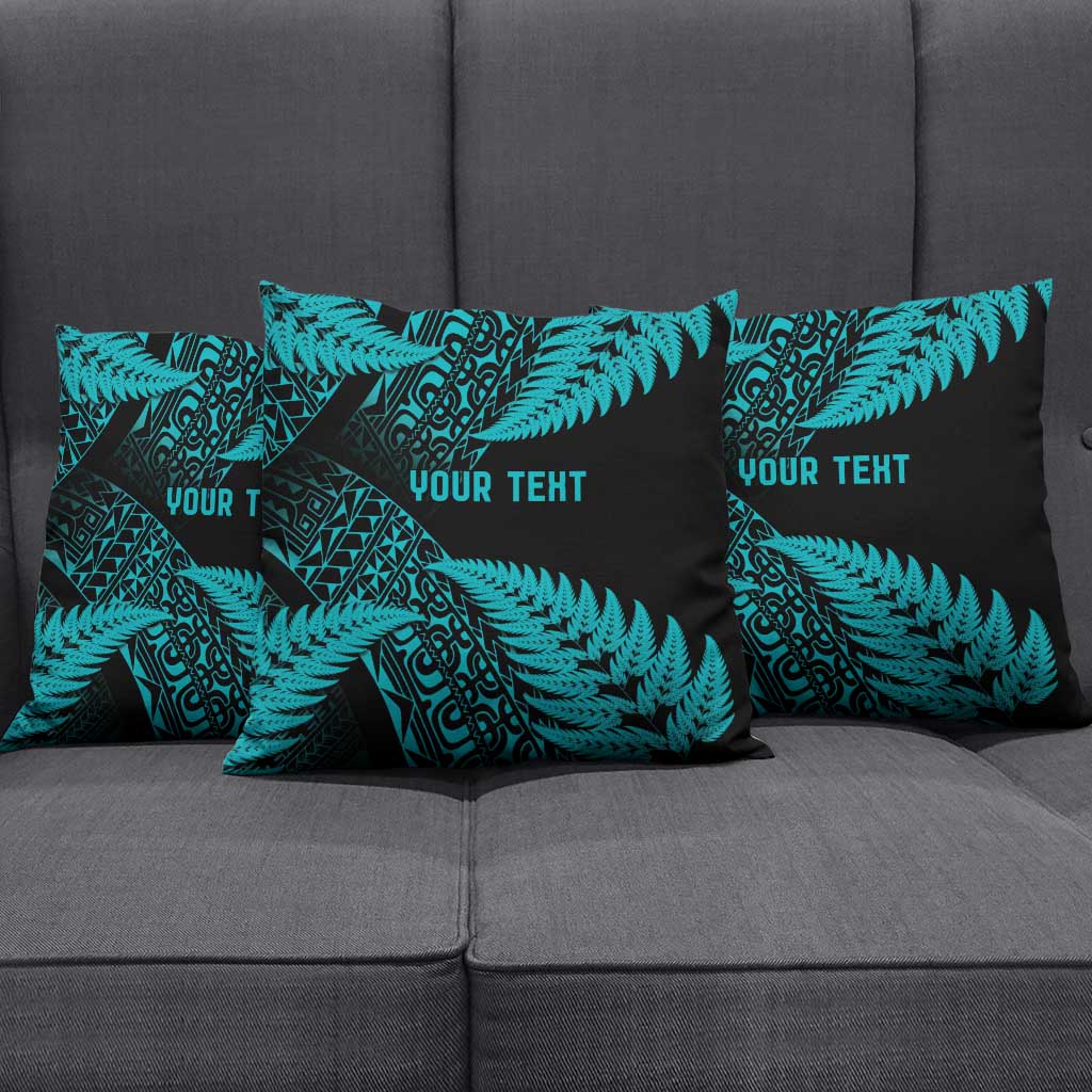 New Zealand Rugby Pacific Personalised Pillow Cover All Turquoise Maori Pasifika Fern Pattern - Aussie Hoodie