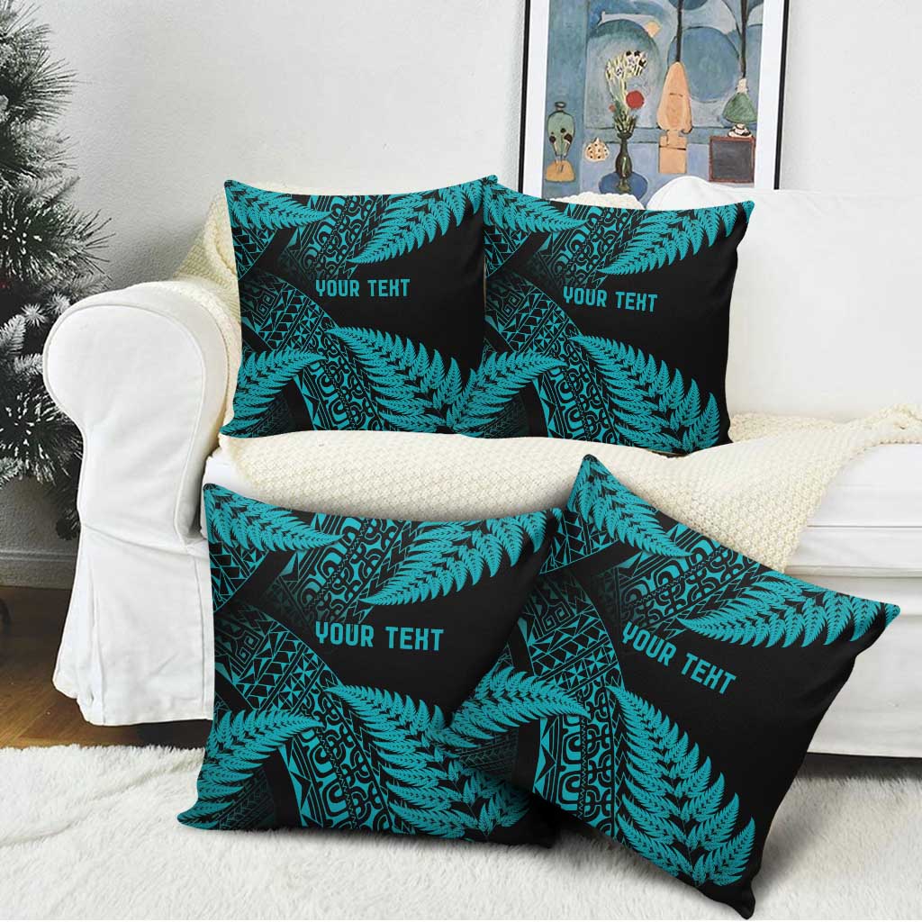 New Zealand Rugby Pacific Personalised Pillow Cover All Turquoise Maori Pasifika Fern Pattern - Aussie Hoodie