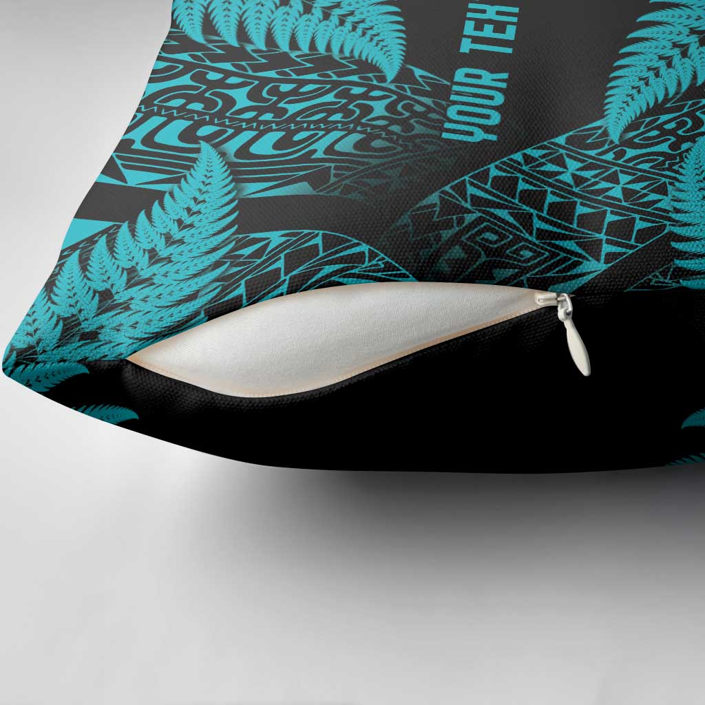 New Zealand Rugby Pacific Personalised Pillow Cover All Turquoise Maori Pasifika Fern Pattern - Aussie Hoodie