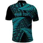 New Zealand Rugby Pacific Personalised Polo Shirt All Turquoise Maori Pasifika Fern Pattern