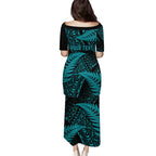 New Zealand Rugby Pacific Personalised Puletasi All Turquoise Maori Pasifika Fern Pattern