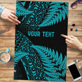 New Zealand Rugby Pacific Personalised Puzzle All Turquoise Maori Pasifika Fern Pattern - Aussie Hoodie
