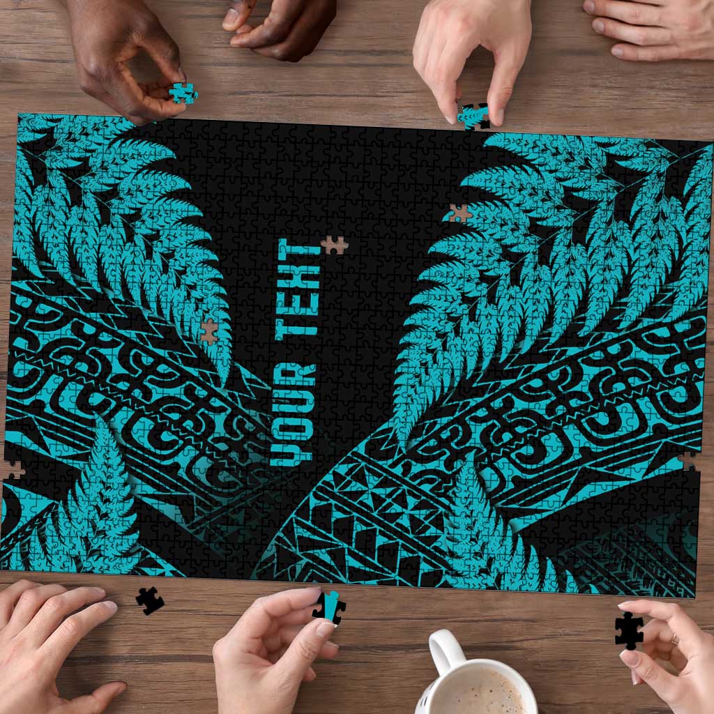 New Zealand Rugby Pacific Personalised Puzzle All Turquoise Maori Pasifika Fern Pattern - Aussie Hoodie