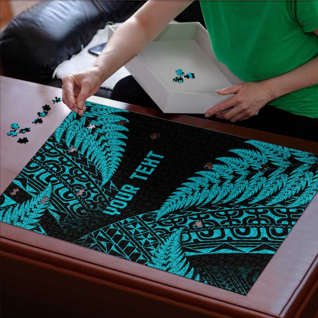 New Zealand Rugby Pacific Personalised Puzzle All Turquoise Maori Pasifika Fern Pattern - Aussie Hoodie