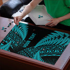 New Zealand Rugby Pacific Personalised Puzzle All Turquoise Maori Pasifika Fern Pattern - Aussie Hoodie