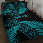 New Zealand Rugby Pacific Personalised Quilt Bed Set All Turquoise Maori Pasifika Fern Pattern