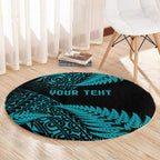 New Zealand Rugby Pacific Personalised Round Carpet All Turquoise Maori Pasifika Fern Pattern