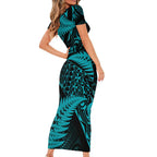 New Zealand Rugby Pacific Personalised Short Sleeve Bodycon Dress All Turquoise Maori Pasifika Fern Pattern