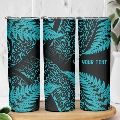 New Zealand Rugby Pacific Personalised Skinny Tumbler All Turquoise Maori Pasifika Fern Pattern