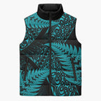 New Zealand Rugby Pacific Personalised Sleeveless Puffer Jacket All Turquoise Maori Pasifika Fern Pattern - Aussie Hoodie