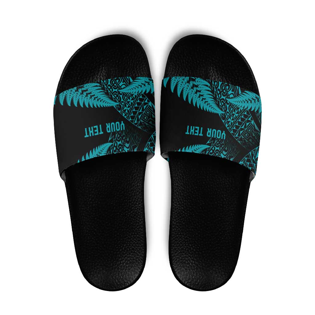New Zealand Rugby Pacific Personalised Slide Sandals All Turquoise Maori Pasifika Fern Pattern - Aussie Hoodie