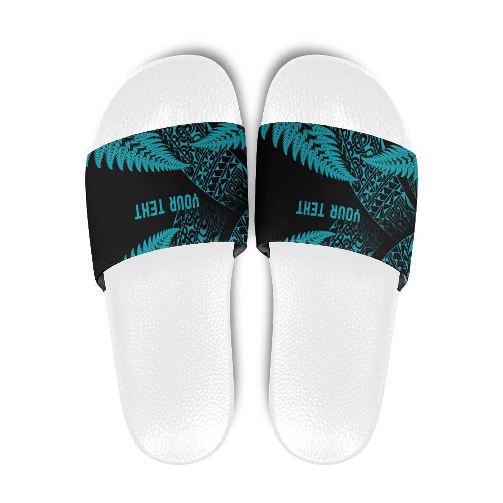 New Zealand Rugby Pacific Personalised Slide Sandals All Turquoise Maori Pasifika Fern Pattern - Aussie Hoodie