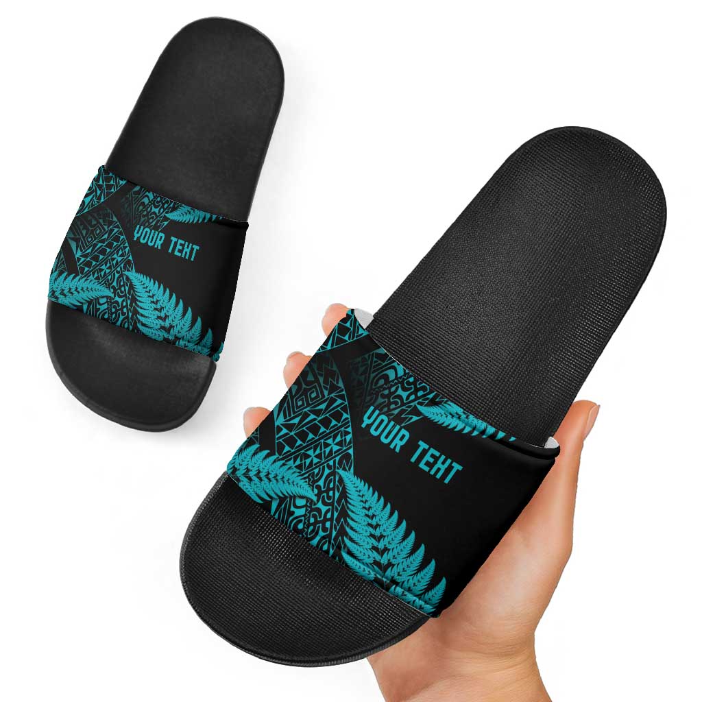 New Zealand Rugby Pacific Personalised Slide Sandals All Turquoise Maori Pasifika Fern Pattern - Aussie Hoodie
