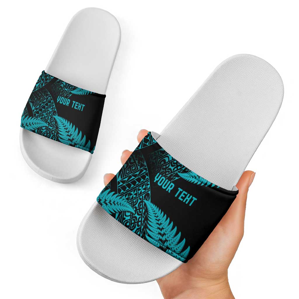 New Zealand Rugby Pacific Personalised Slide Sandals All Turquoise Maori Pasifika Fern Pattern - Aussie Hoodie